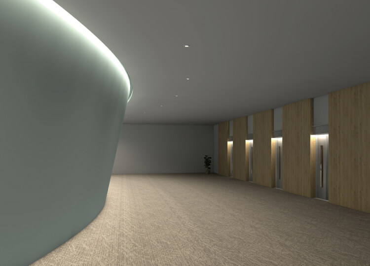 壁面間接照明：曲線に沿って柔らかな光を演出