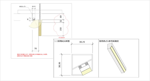 看板を照らす意匠にこだわった、照明BOX